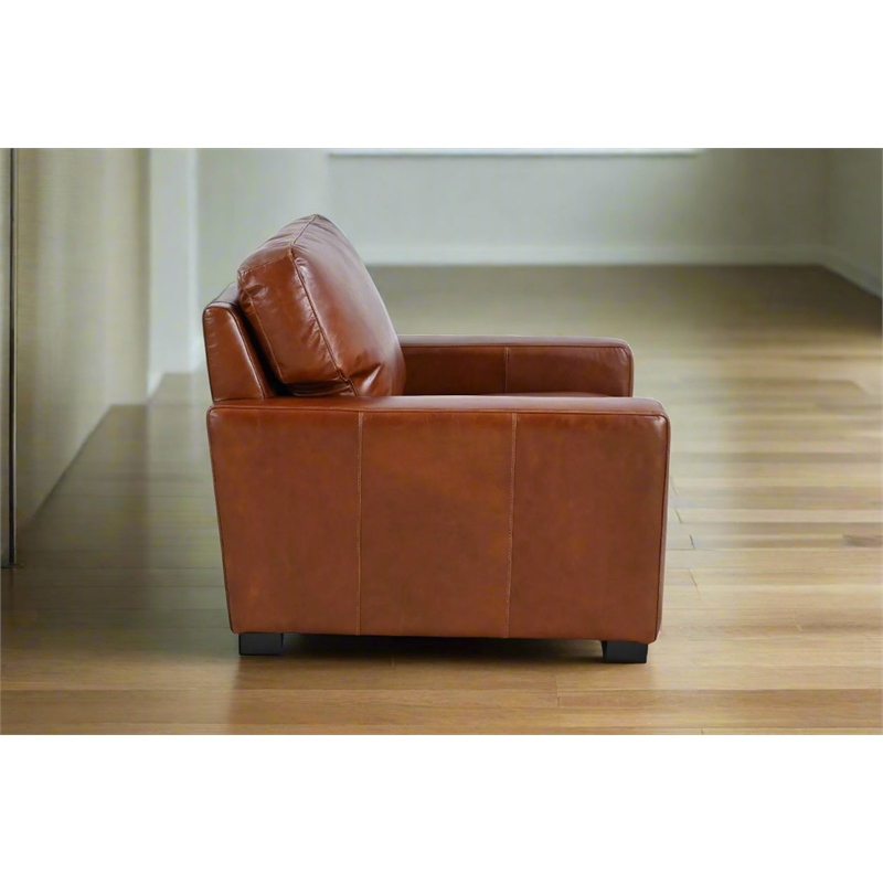 Pemberly Row Contemporary Top Grain Leather Arm Chair in Chestnut