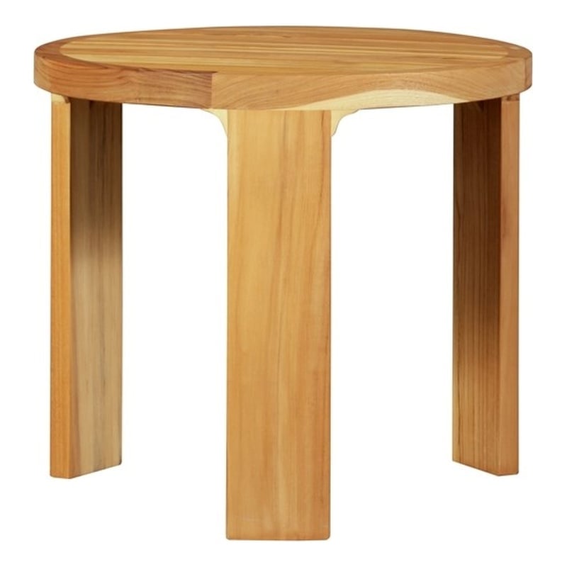 Pemberly Row Contemporary Outdoor Solid Teak Wood End Table in Natural