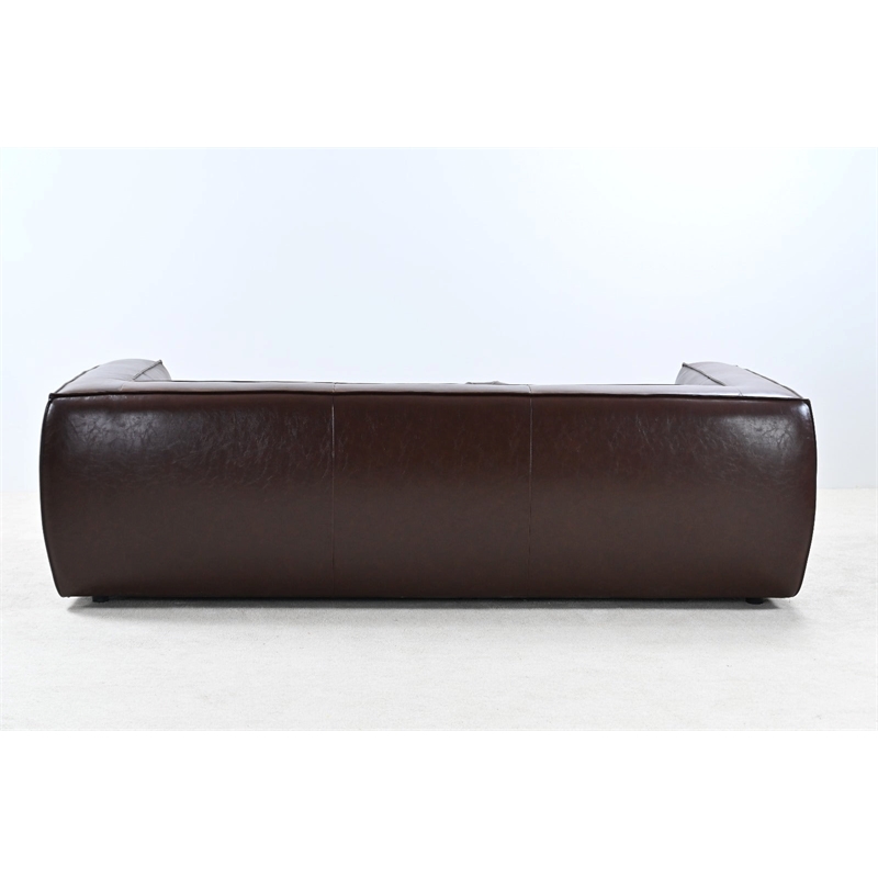 Pemberly Row Contemporary Top Grain Leather Sofa in Brown Finish