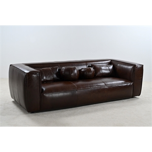 Pemberly Row Contemporary Top Grain Leather Sofa in Brown Finish