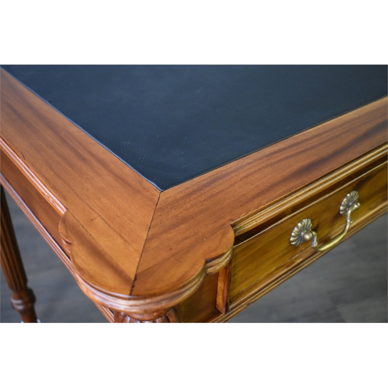 Pemberly Row Contemporary Leather Top Desk in Light Brown Walnut