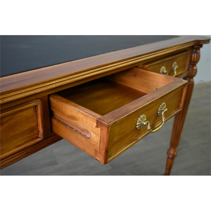 Pemberly Row Contemporary Leather Top Desk in Light Brown Walnut