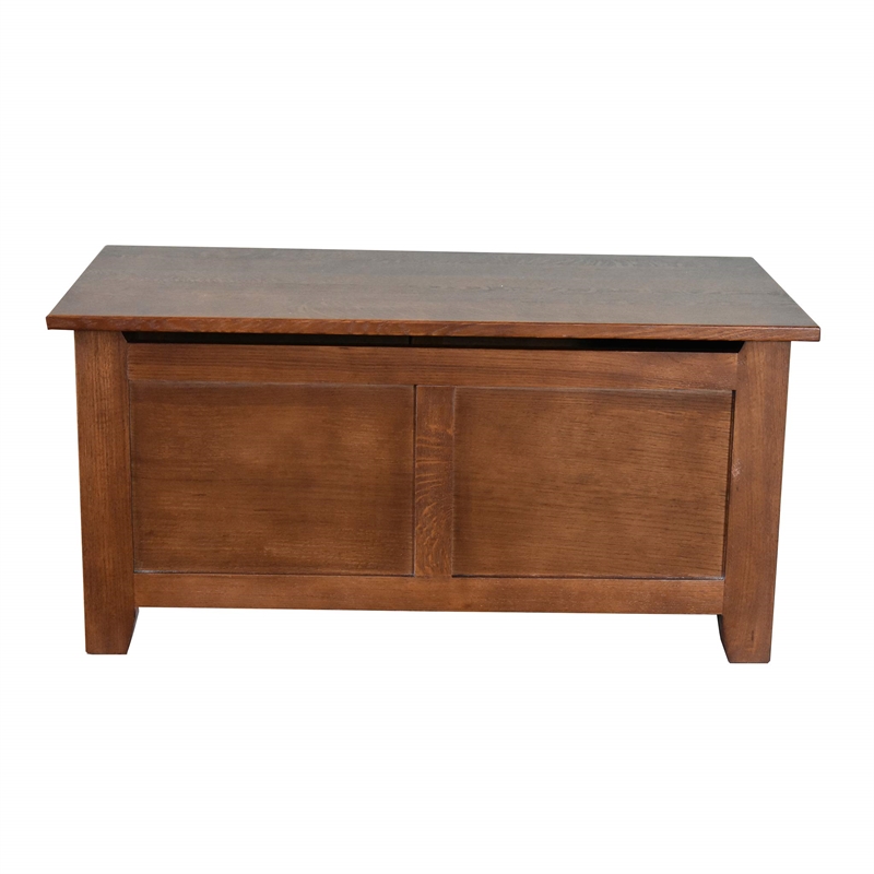 Pemberly Row Contemporary Mission Solid Oak Trunk in Walnut Finish