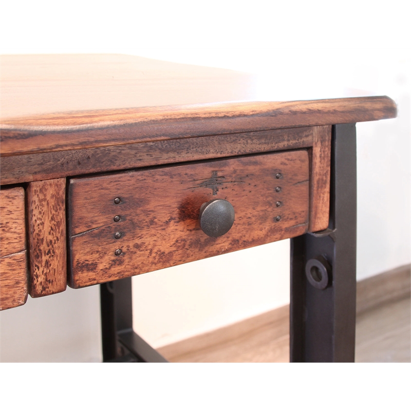 Pemberly Row Contemporary Parota Wood 3 Drawer Desk in Brown