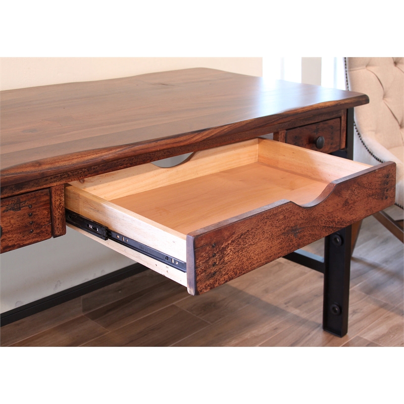 Pemberly Row Contemporary Parota Wood 3 Drawer Desk in Brown