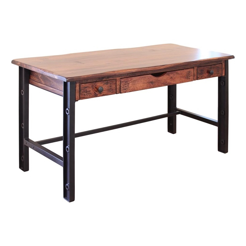 Pemberly Row Contemporary Parota Wood 3 Drawer Desk in Brown