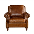 Pemberly Row English Rolled Arm Chair in Light Brown Leather