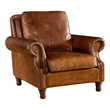 Pemberly Row English Rolled Arm Chair in Light Brown Leather