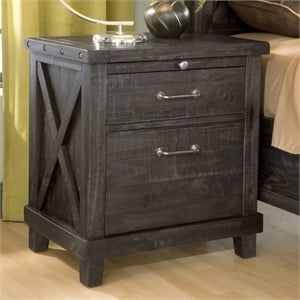Pemberly Row Contemporary Solid Pine Wood 2 Drawer Nightstand in Black