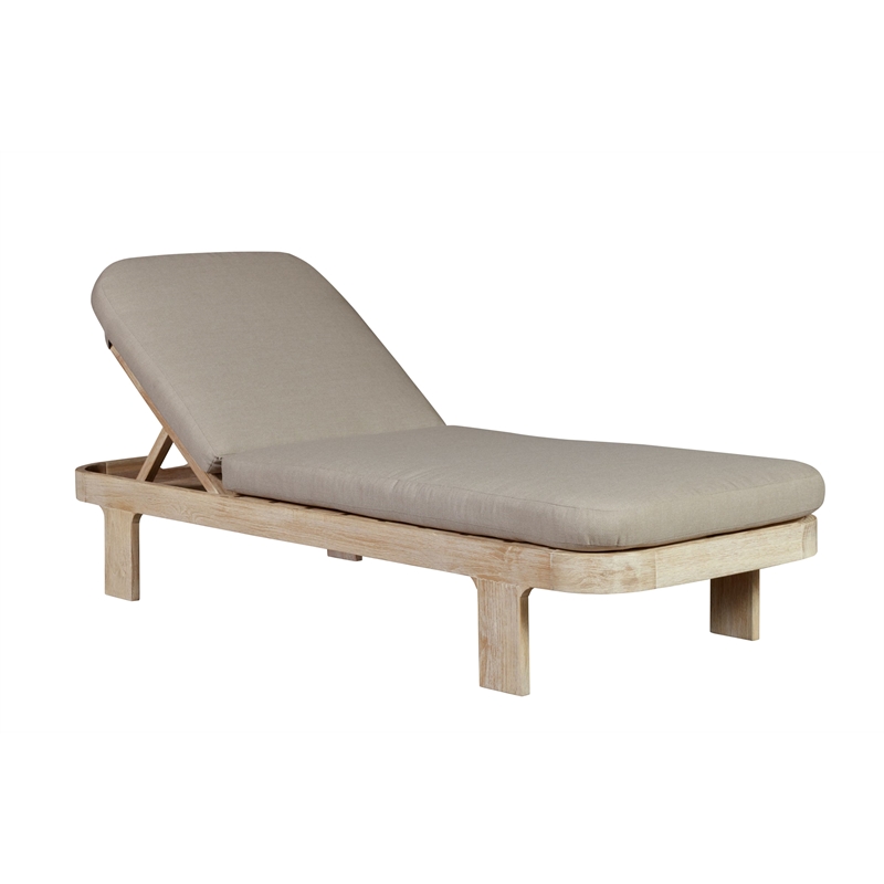 Pemberly Row Contemporary Outdoor Solid Teak Wood Sun Lounger in Grey