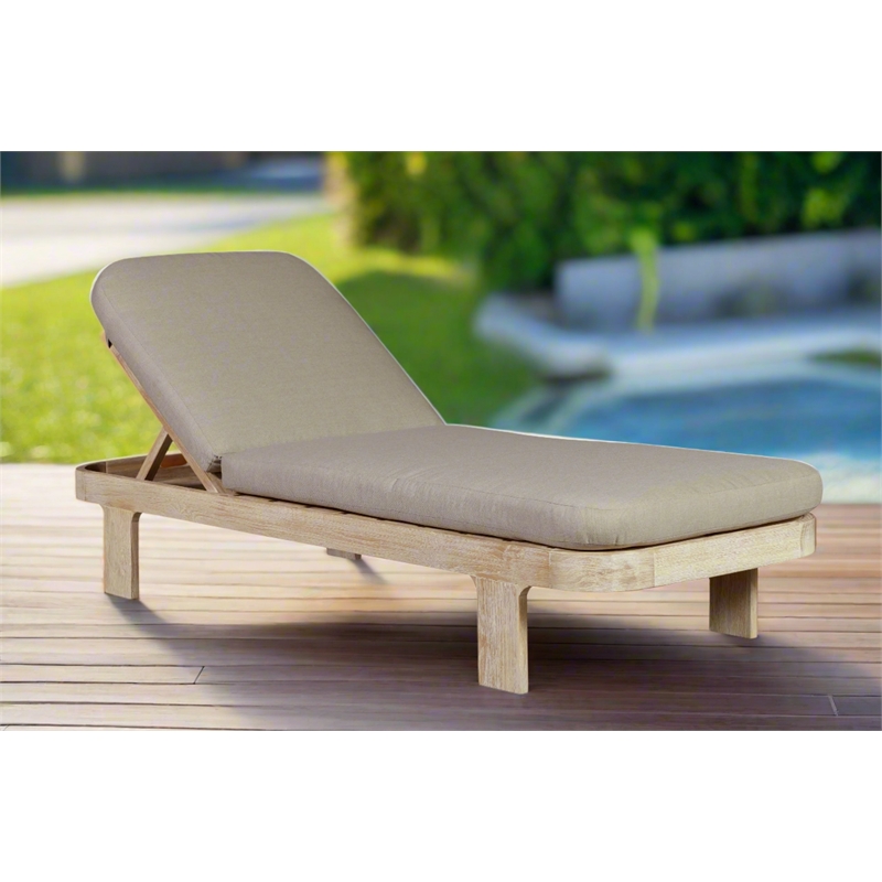 Pemberly Row Contemporary Outdoor Solid Teak Wood Sun Lounger in Grey