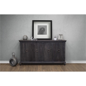 Pemberly Row Contemporary Solid Pine Wood 73&quot 4 Door Sideboard in Black