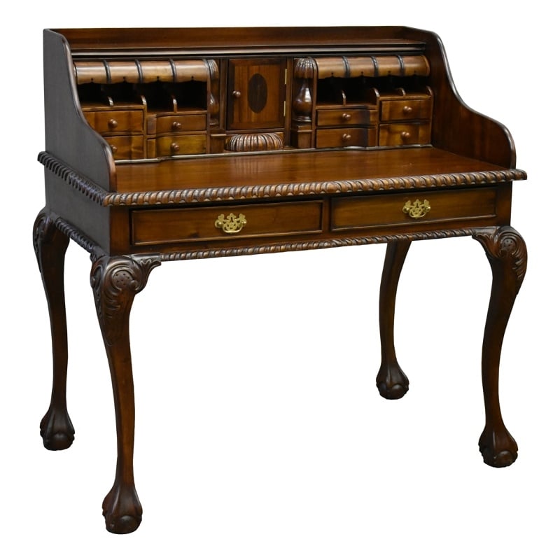 Pemberly Row Contemporary Escritoire Secretary Desk in Brown Walnut