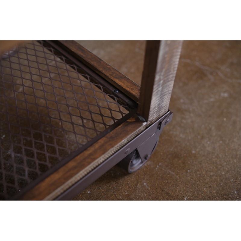 Pemberly Row Loft Caster Wheel End Table -Rustic Brown(Set of 2)