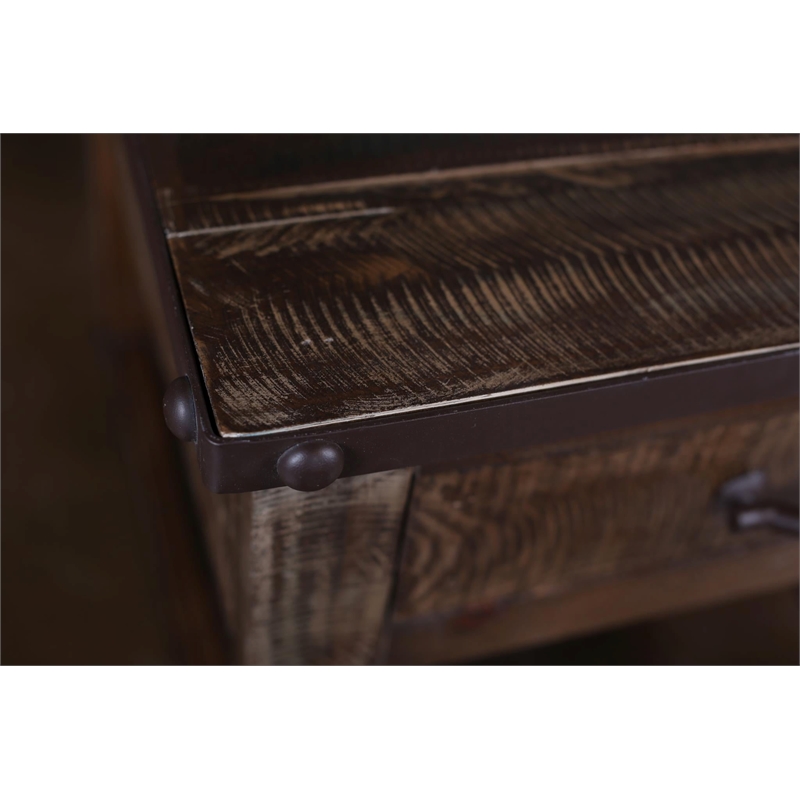 Pemberly Row Loft Caster Wheel End Table -Rustic Brown(Set of 2)