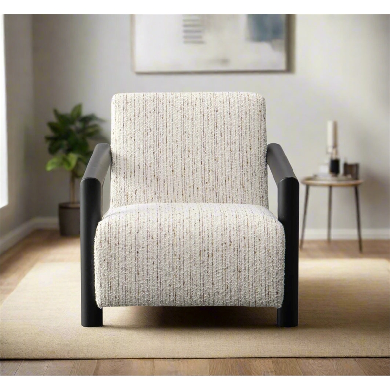 Pemberly Row Mid-Century Fabric Upholstered Arm Chair in Ivory/White Finish