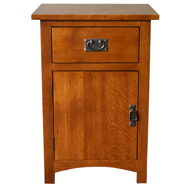 Pemberly Row Mission Quarter Sawn Oak 1 Door/Drawer Nightstand in Cherry