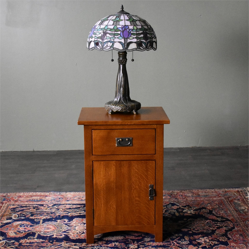 Pemberly Row Mission Quarter Sawn Oak 1 Door/Drawer Nightstand in Cherry