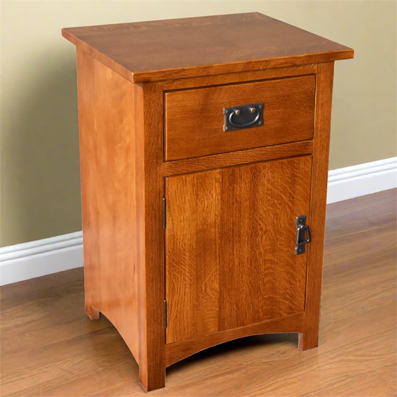 Pemberly Row Mission Quarter Sawn Oak 1 Door/Drawer Nightstand in Cherry