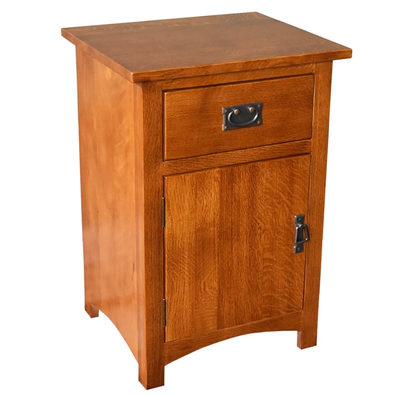 Pemberly Row Mission Quarter Sawn Oak 1 Door/Drawer Nightstand in Cherry