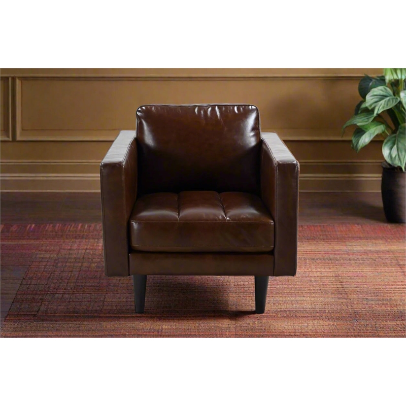 Pemberly Row Contemporary Top Grain Leather Arm Chair in Chocolate Brown