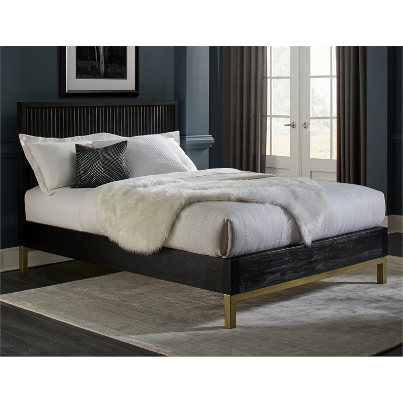 Pemberly Row Contemporary Queen Platform Bed in Black and Gold