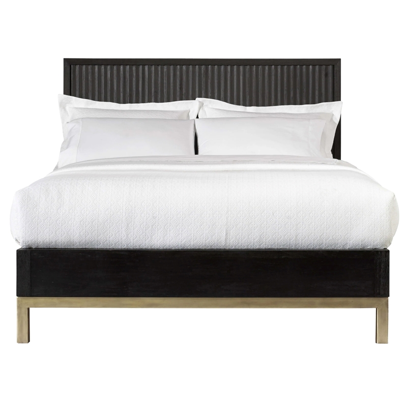 Pemberly Row Contemporary Queen Platform Bed in Black and Gold
