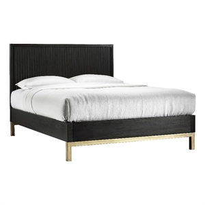 Pemberly Row Contemporary Queen Platform Bed in Black and Gold
