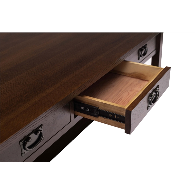 Pemberly Row Mission Crofter Style 6 Drawer Coffee Table in Walnut