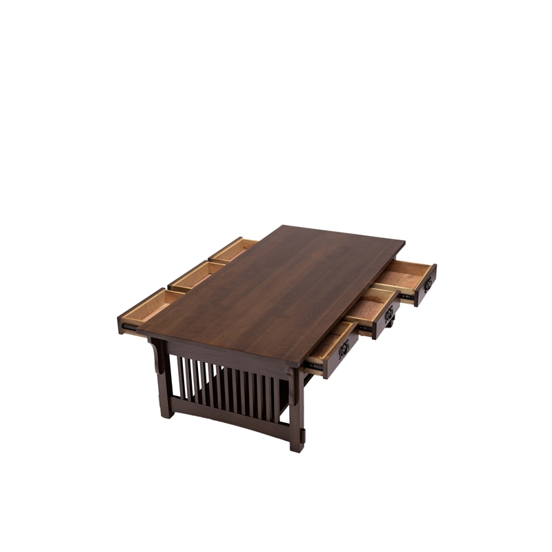 Pemberly Row Mission Crofter Style 6 Drawer Coffee Table in Walnut