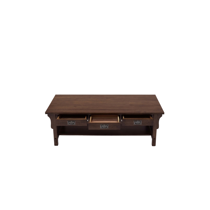 Pemberly Row Mission Crofter Style 6 Drawer Coffee Table in Walnut