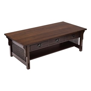 Pemberly Row Mission Crofter Style 6 Drawer Coffee Table in Walnut