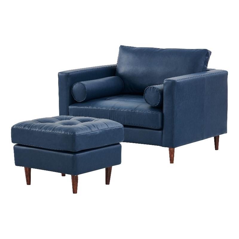 Pemberly Row High Density Sponge Foam Eco Leather Arm Chair in Blue