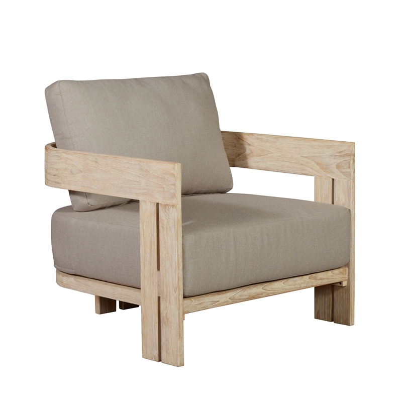 Pemberly Row Outdoor Solid Teak Wood Chair Natural Look in Gray