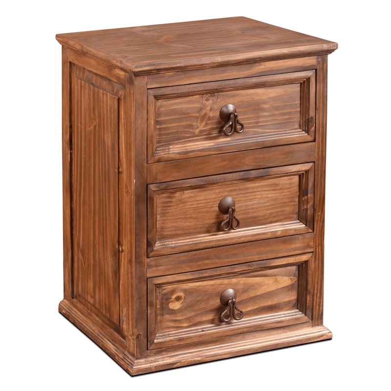 Pemberly Row Contemporary 3 Drawer Nightstand in Brown Wax (Set of 2)