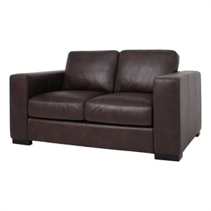 Pemberly Row Contemporary Top Grain Italian Leather Love Seat in Dark Brown