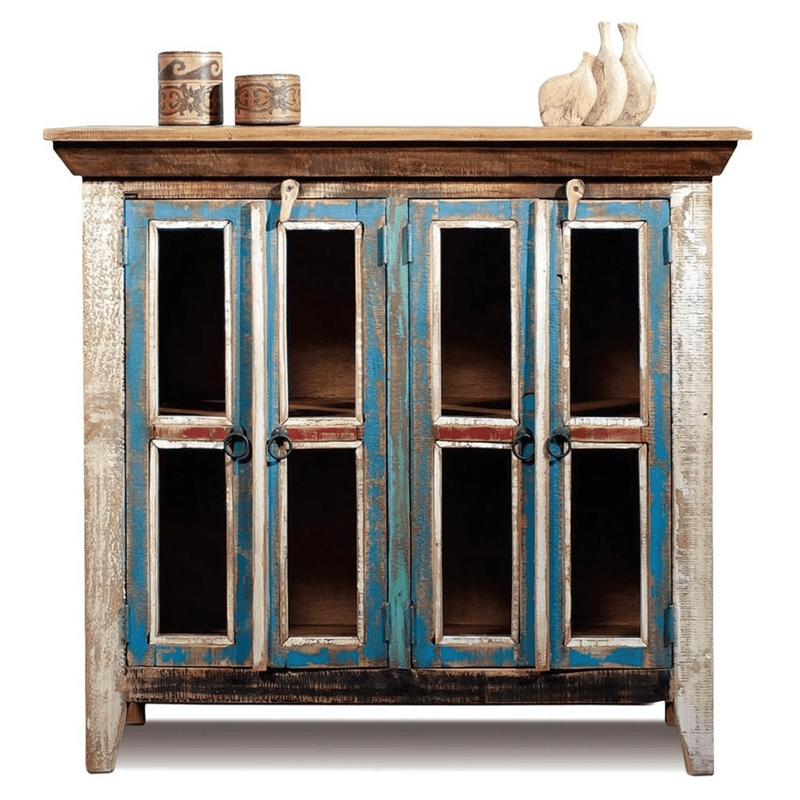 Pemberly Row Contemporary 4 Door Curio Cabinet in Multi Color