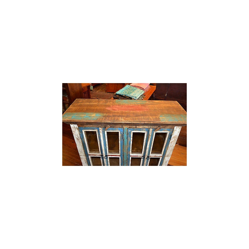 Pemberly Row Contemporary 4 Door Curio Cabinet in Multi Color