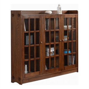 Pemberly Row Contemporary Mission Oak 3 Door Display Bookcase in Walnut