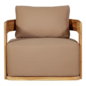 Pemberly Row Outdoor Solid Teak Wood Revolving Chair in Brown