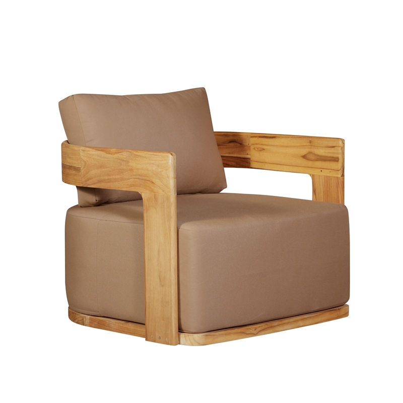 Pemberly Row Outdoor Solid Teak Wood Revolving Chair in Brown