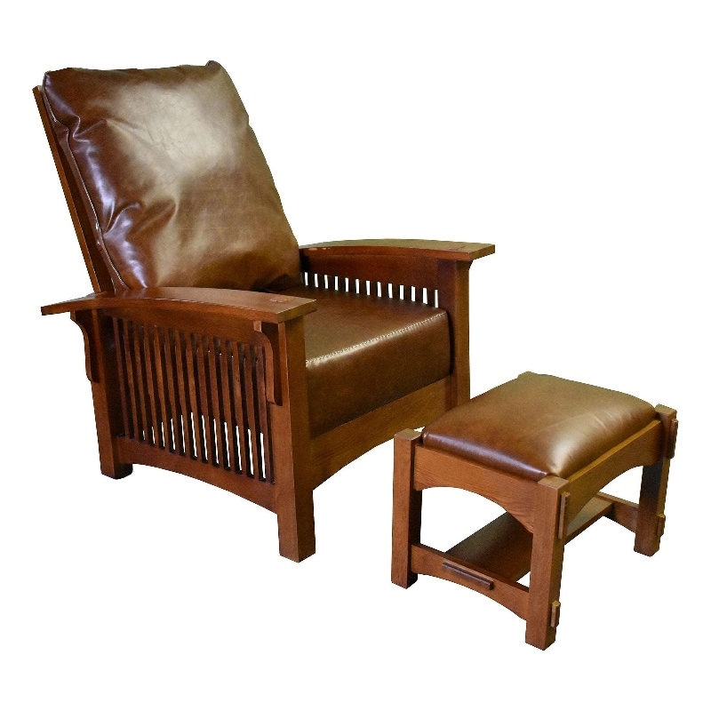 Pemberly Row Contemporary Mission Arm Chair & Ottoman in Chestnut