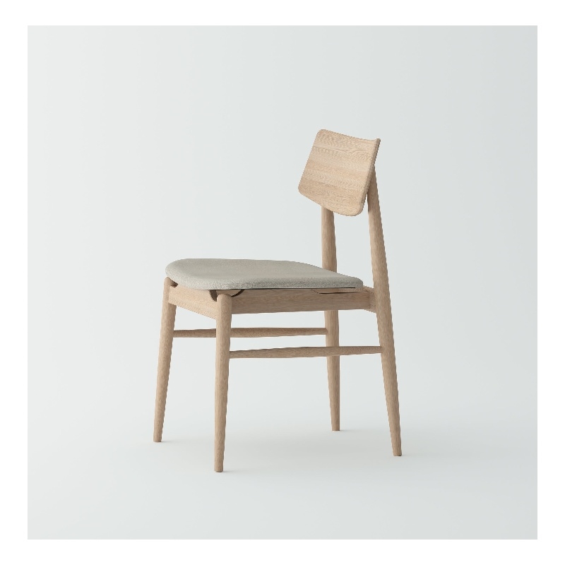 Pemberly Row Set of 2 Mid-Century Dining Chairs - Solid Oak Wood and Fabric seat