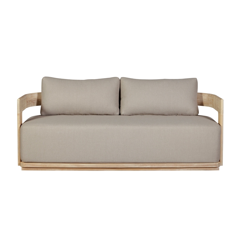 Pemberly Row Outdoor Solid Teak Wood Love seat Natural in Gray