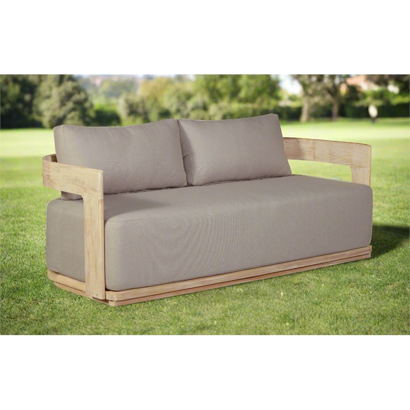 Pemberly Row Outdoor Solid Teak Wood Love seat Natural in Gray