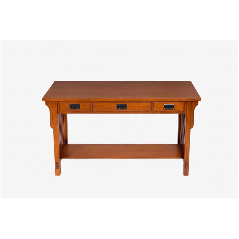 Pemberly Row Mission 3 Drawer Crofter Style Console Table in Cherry