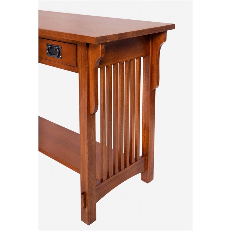 Pemberly Row Mission 3 Drawer Crofter Style Console Table in Cherry