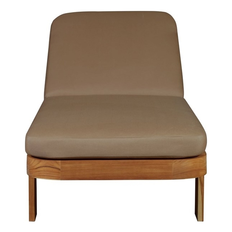 Pemberly Row Outdoor Solid Teak Wood Sun Lounger in Light Brown