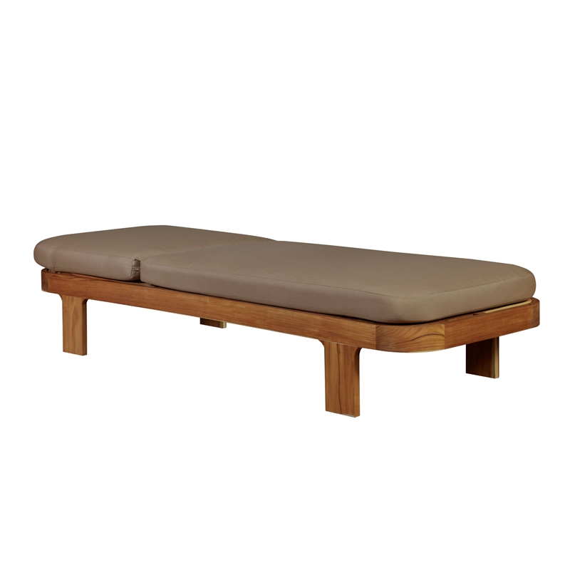 Pemberly Row Outdoor Solid Teak Wood Sun Lounger in Light Brown