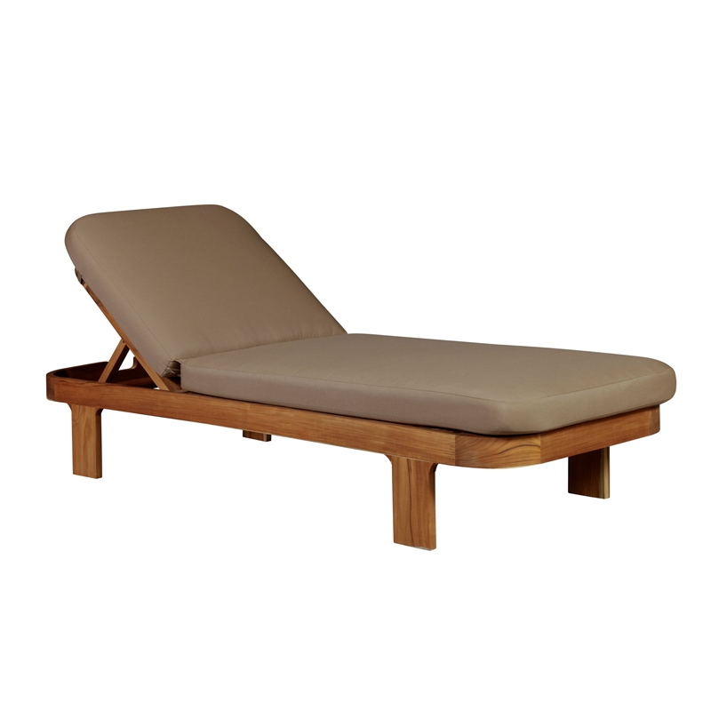 Pemberly Row Outdoor Solid Teak Wood Sun Lounger in Light Brown